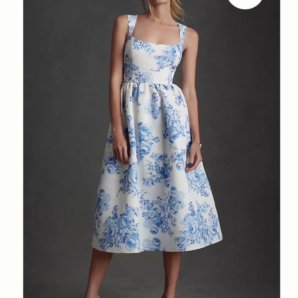 Sachin + Babi White Midi Skirt Dress with Blue Floral Print